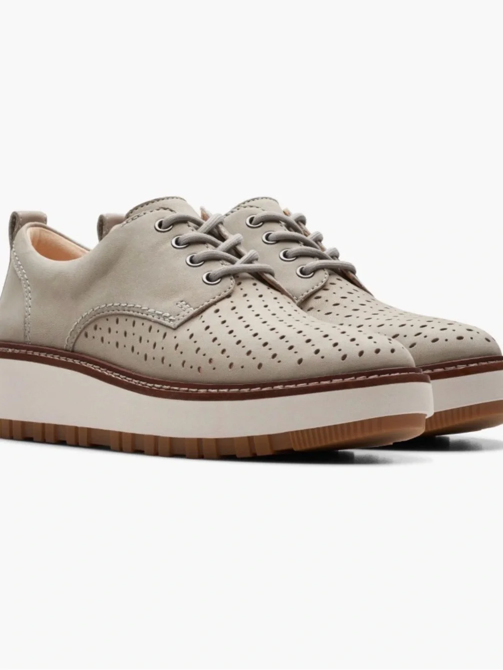 Clarks Orianna Move Wedge Gray Derby Platform Oxford Leather Women’s 9.5 [JO]